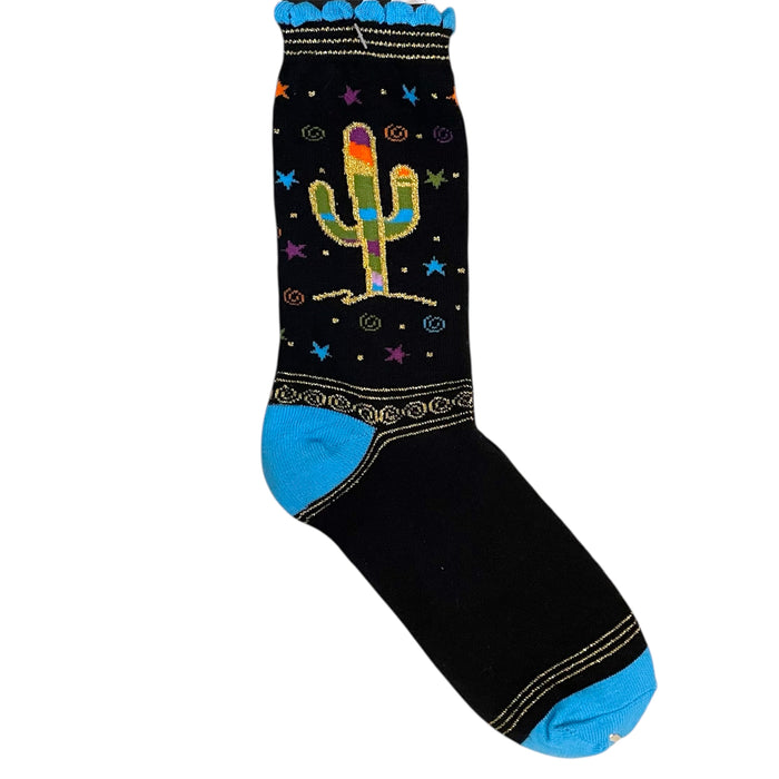 Adult Black and Blue Colorful Saguaro Socks