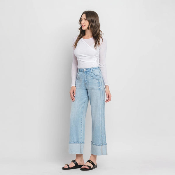 Vervet Super High Rise Cuffed Baggy Wide Streamline Jeans