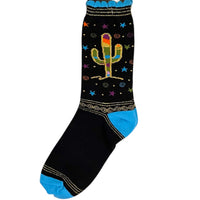 Adult Black and Blue Colorful Saguaro Socks