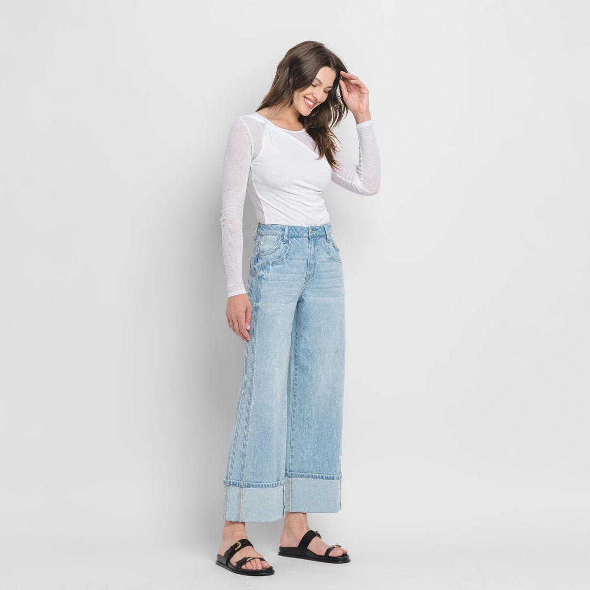 Vervet Super High Rise Cuffed Baggy Wide Streamline Jeans