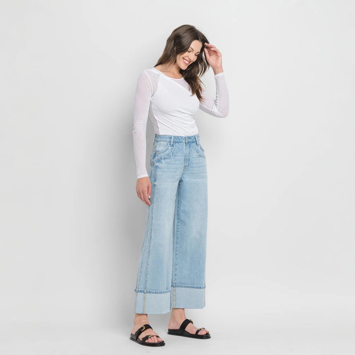 Vervet Super High Rise Cuffed Baggy Wide Streamline Jeans