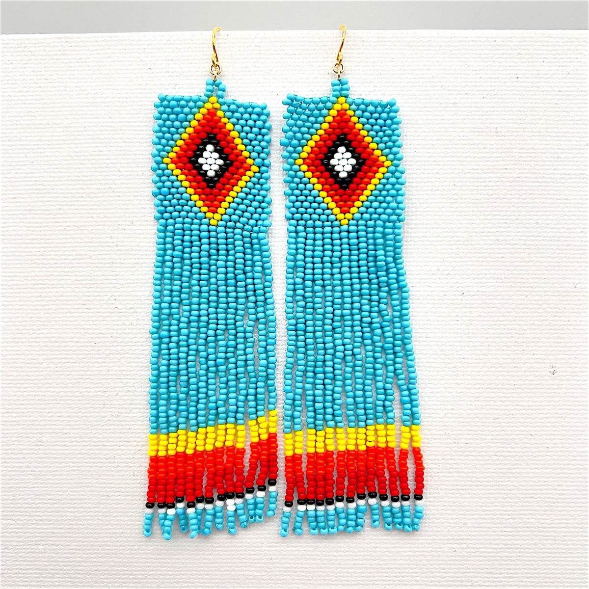 Turquoise with Diamond Pattern Beaded Earrings