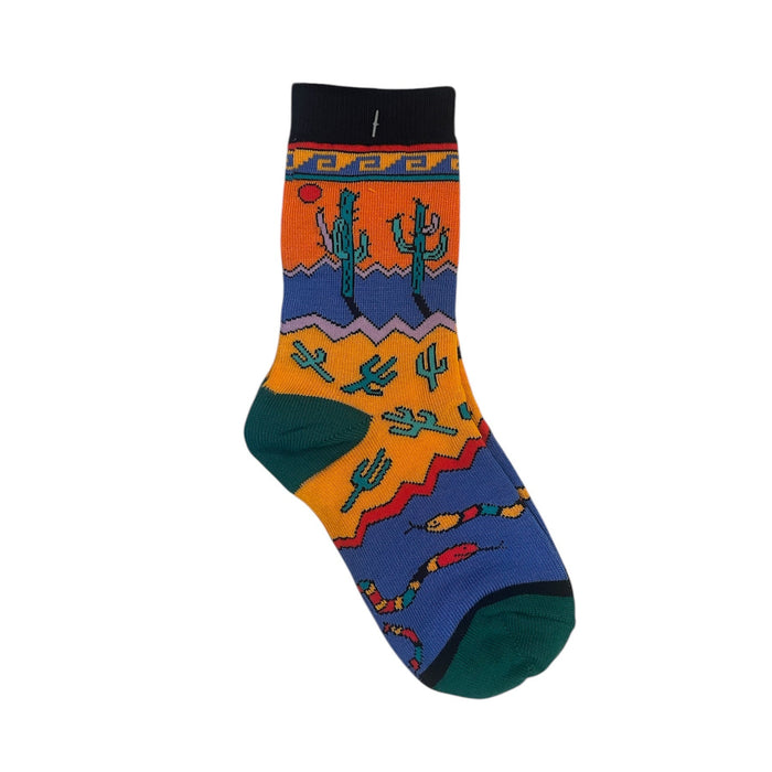 Colorful sock with cactus design on a white background