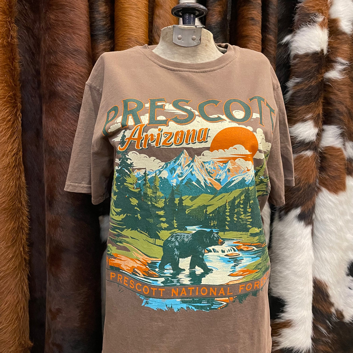 Unisex Coffee Colored Prescott Mountains W/ Black Bear