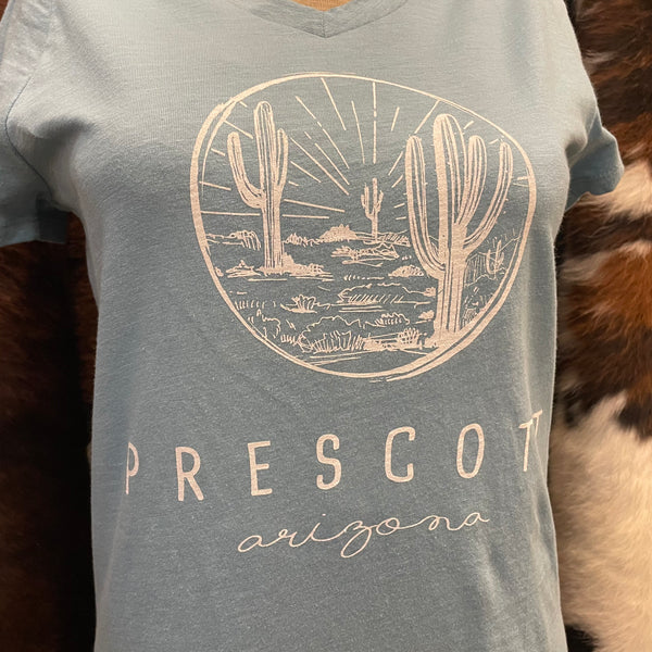 Women’s V-Neck Dusty Blue Cactus Shirt