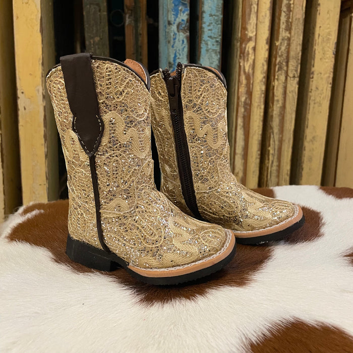 Infant ‘Bailey’ Shimmer Beige Tanner Mark Boots