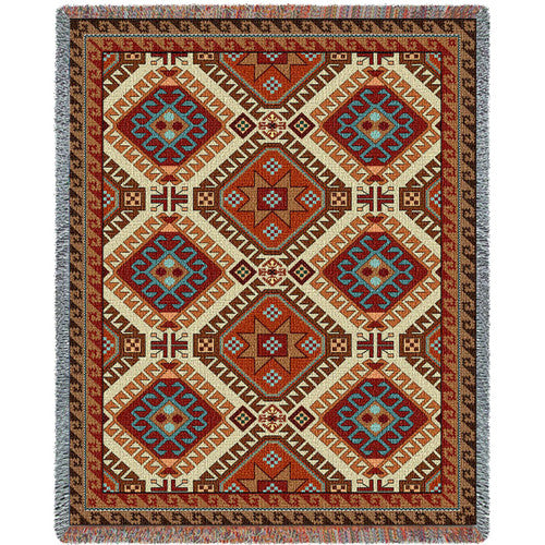 Kilim - Southwest Native American Inspired Tribal Camp - Cotton Woven Blanket Throw - Made In The USA (72x54)