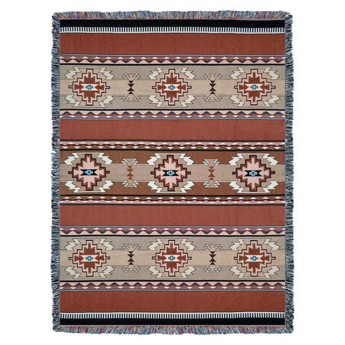 Rimrock - Sandstone - Southwest Native American Inspired Tribal Camp - Cotton Woven Blanket Throw - Made In The USA (72x54)