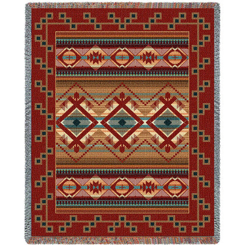 Las Cruces - Teal - Southwest Native American Inspired Tribal Camp - Cotton Woven Blanket Throw - Made In The USA (72x54)