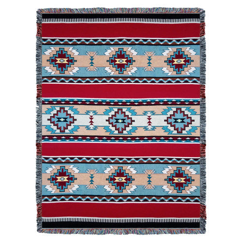 Rimrock - Red - Southwest Native American Inspired Tribal Camp - Cotton Woven Blanket Throw - Made In The USA (72x54)
