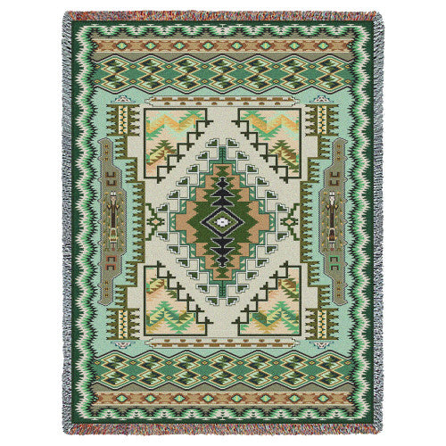 Painted Hills - Sage - Southwest Native American Inspired Tribal Camp - Cotton Woven Blanket Throw - Made In The USA (72x54)