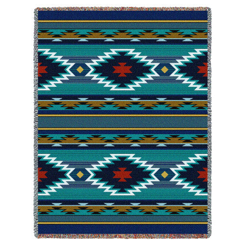 Balpinar - Southwest Native American Inspired Tribal Camp - Cotton Woven Blanket Throw - Made In The USA (72x54)