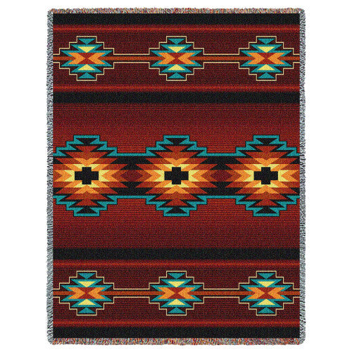Esme - Southwest Native American Inspired Tribal Camp - Cotton Woven Blanket Throw - Made In The USA (72x54)