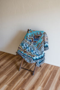 Painted Hills - Sky - Southwest Native American Inspired Tribal Camp - Cotton Woven Blanket Throw - Made In The USA (72x54)