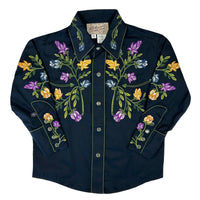 Kid's Vintage Navy Floral Crochet Embroidered Western Rockmount Shirt