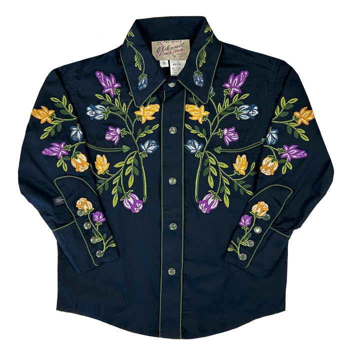 Kid's Vintage Navy Floral Crochet Embroidered Western Rockmount Shirt