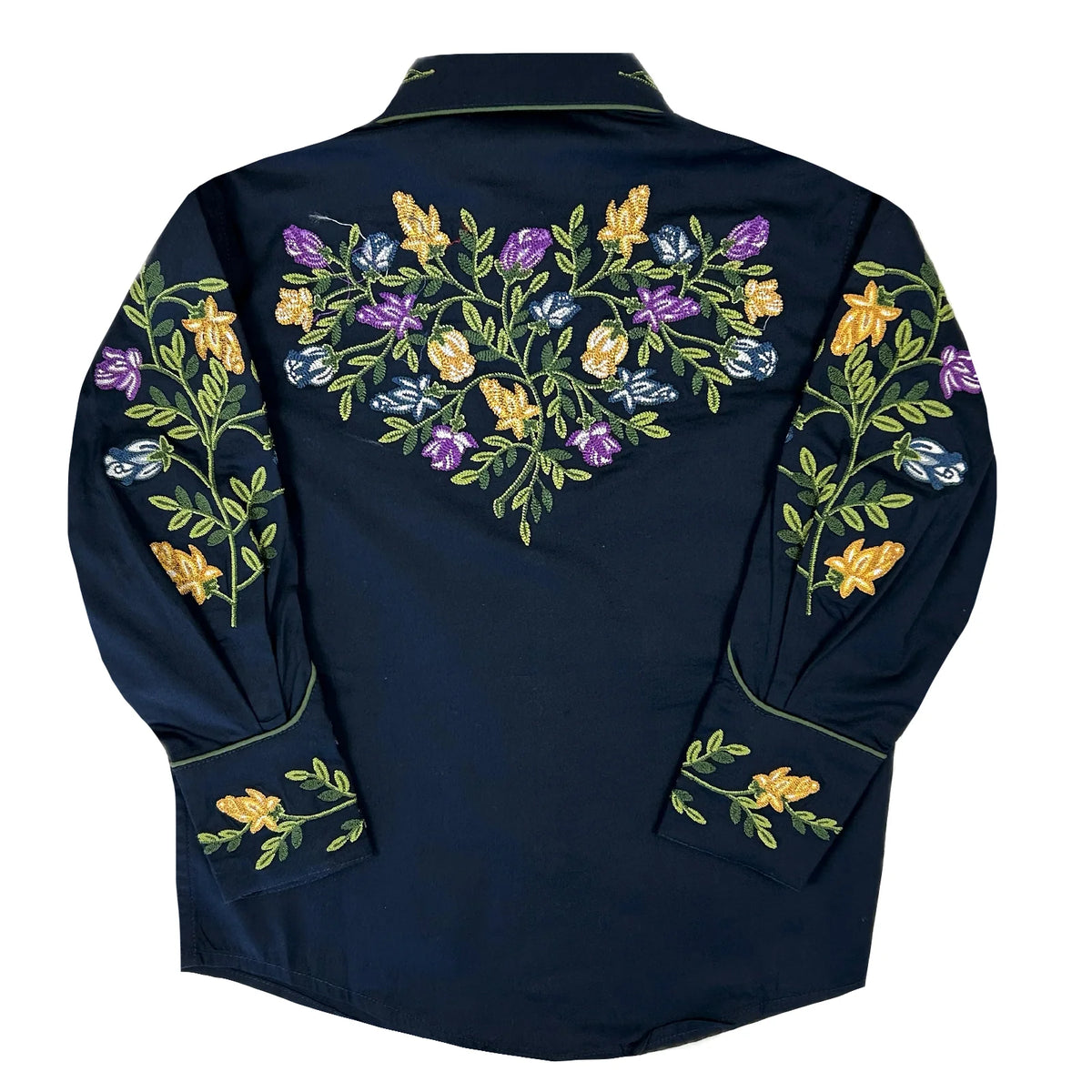 Kid's Vintage Navy Floral Crochet Embroidered Western Rockmount Shirt