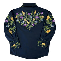 Kid's Vintage Navy Floral Crochet Embroidered Western Rockmount Shirt