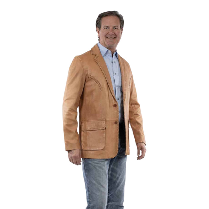 Men's Tan Leather Braided Edge Blazer