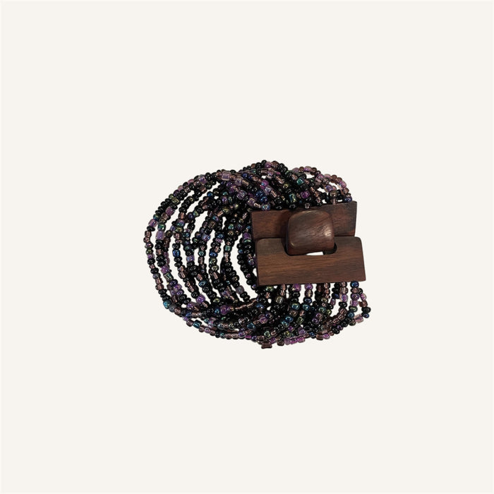 Adjustable Beaded Buckle Bracelet Black Purple Multi