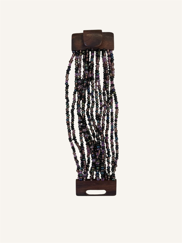 Adjustable Beaded Buckle Bracelet Black Purple Multi