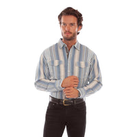 Scully Blue Striped Jacquard Signature Snap Shirt
