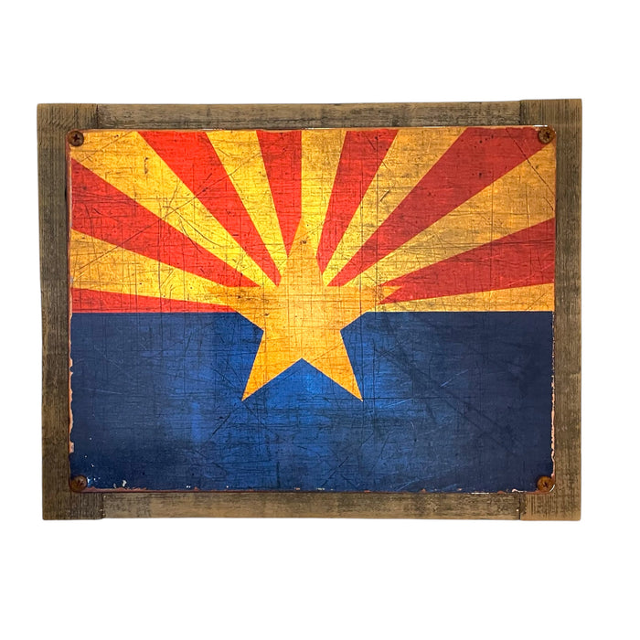 Arizona Flag Wood Framed Metal Sign