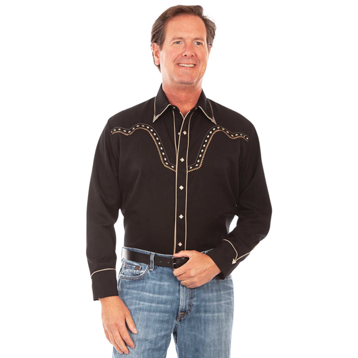 Scully Diamond Yoke Metal Collar Tip Snap Shirt