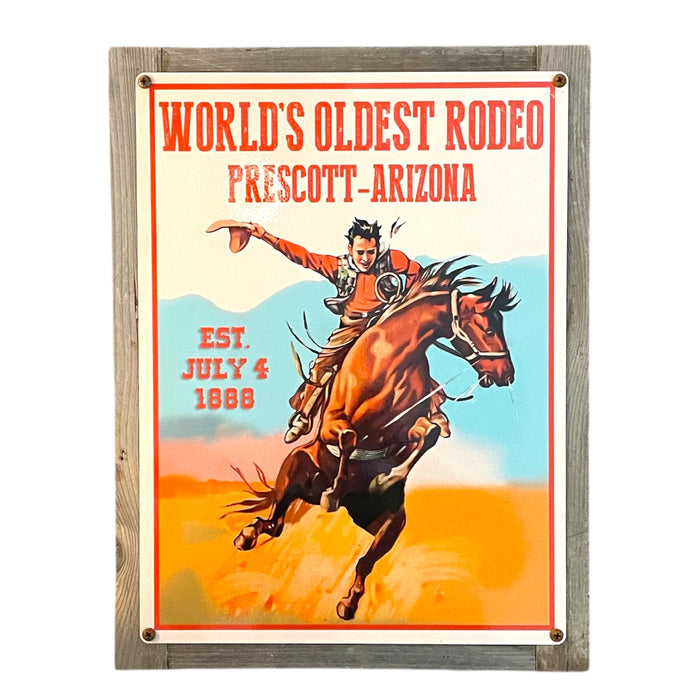 ‘World’s Oldest Rodeo’ Large Wood Framed Metal Sign