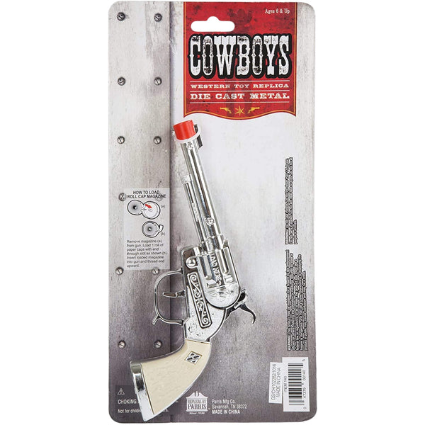 Cowboys Western Toy Replica White Handle Cap Gun- Shoots Roll Caps