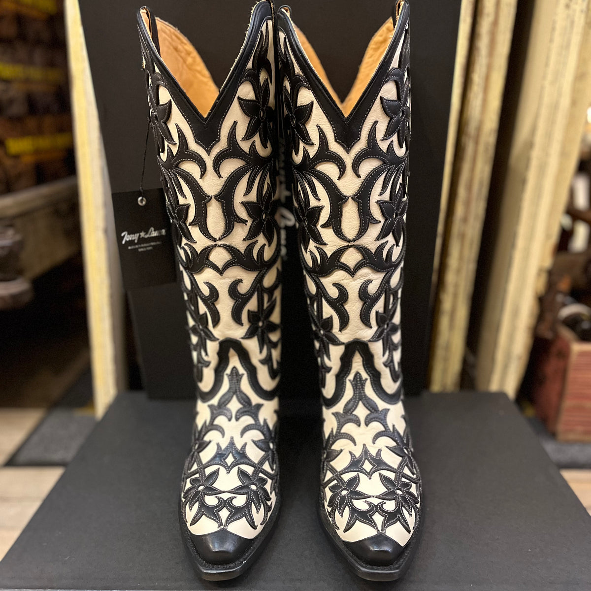 Tony Lama Camila Black and White Cowhide 15” Boot