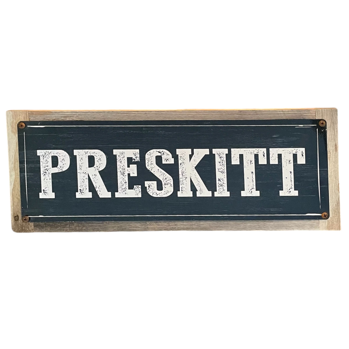 ‘Preskitt’ Large Wood Framed Metal Sign