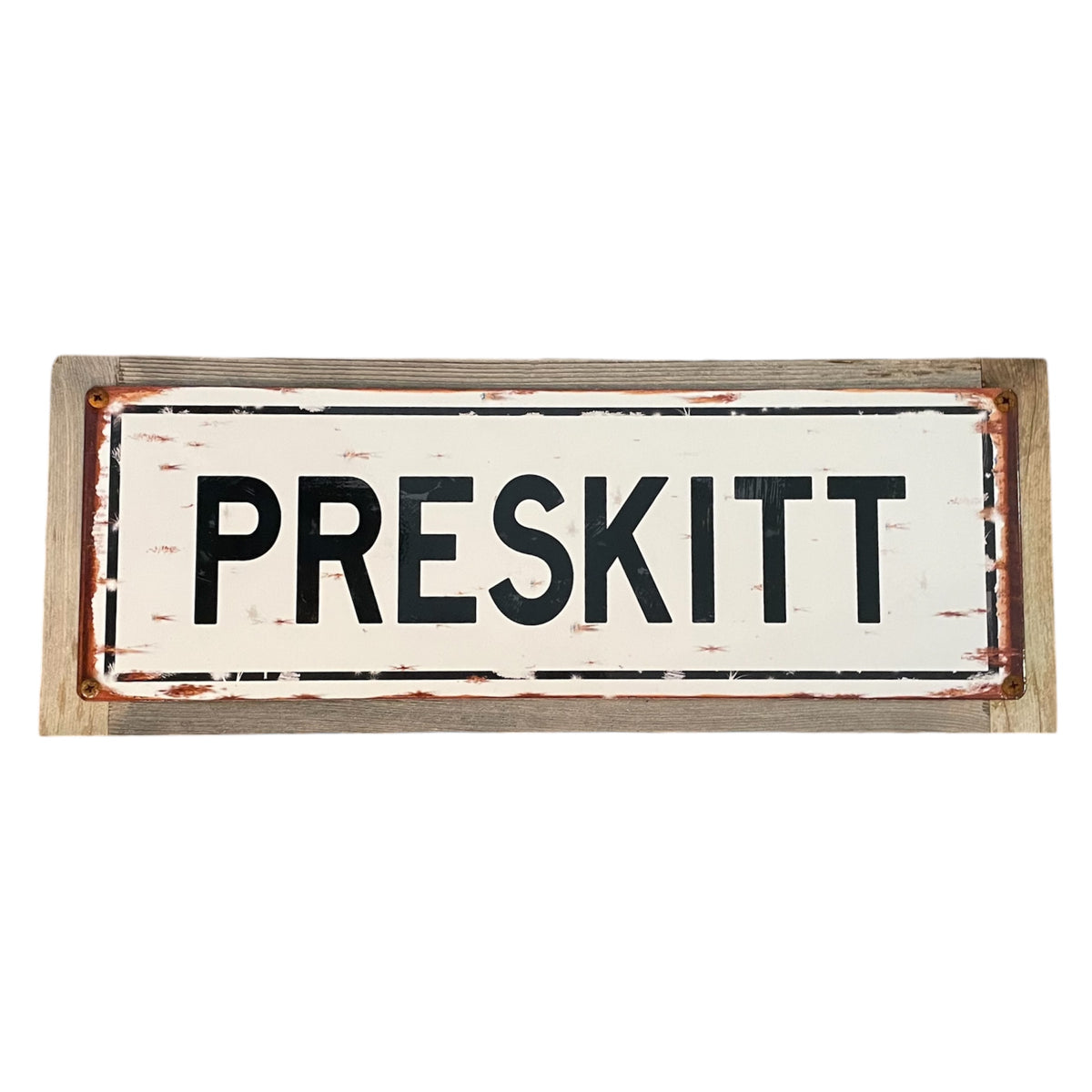 ‘Preskitt’ Large Wood Framed Metal Sign