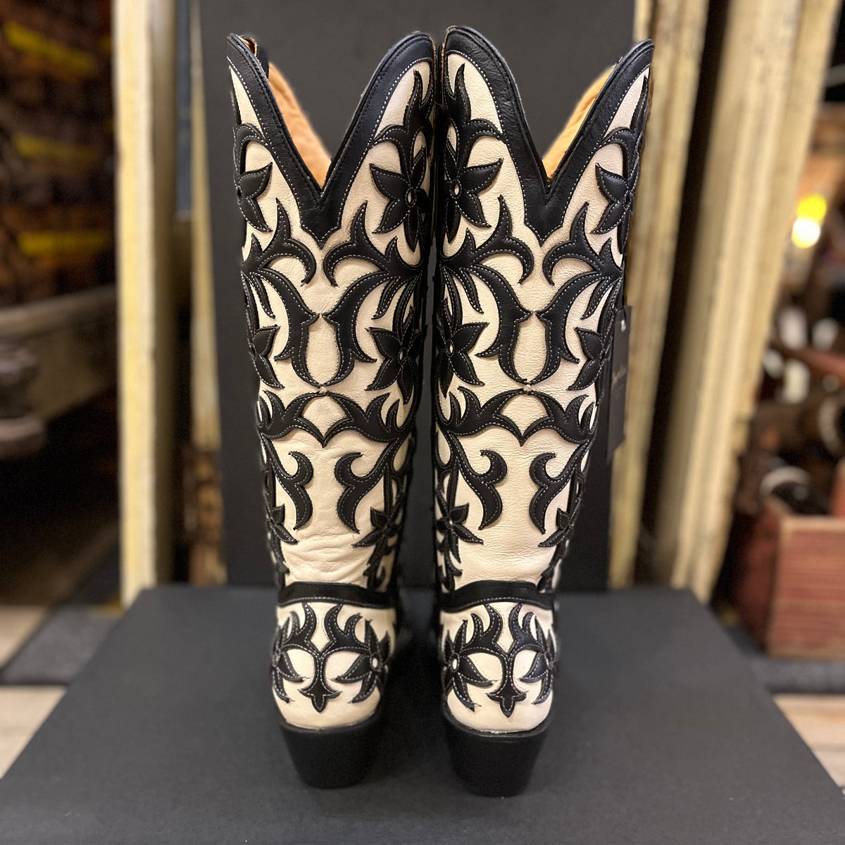 Tony Lama Camila Black and White Cowhide 15” Boot