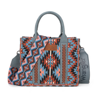 Wrangler Southwestern Print Small Canvas Tote/Crossbody - Navy
