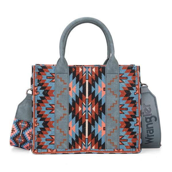 Wrangler Southwestern Print Small Canvas Tote/Crossbody - Navy