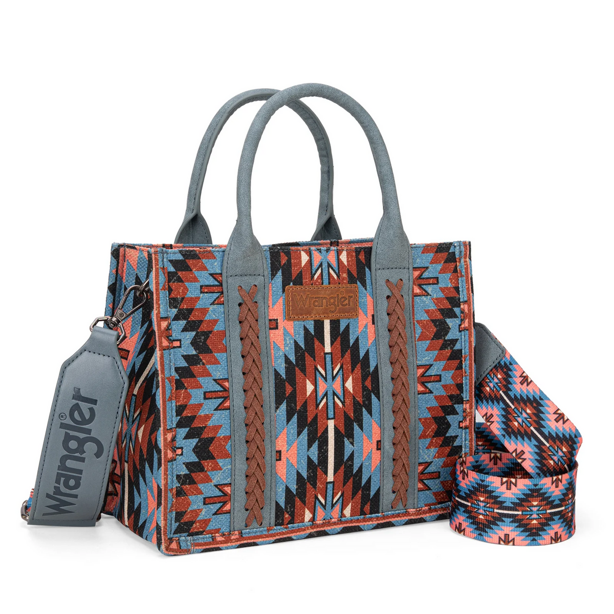Wrangler Southwestern Print Small Canvas Tote/Crossbody - Navy