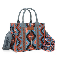 Wrangler Southwestern Print Small Canvas Tote/Crossbody - Navy