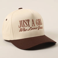 Just A Girl Who Loves Jesus Embroidery Trucker Hat: ONE SIZE