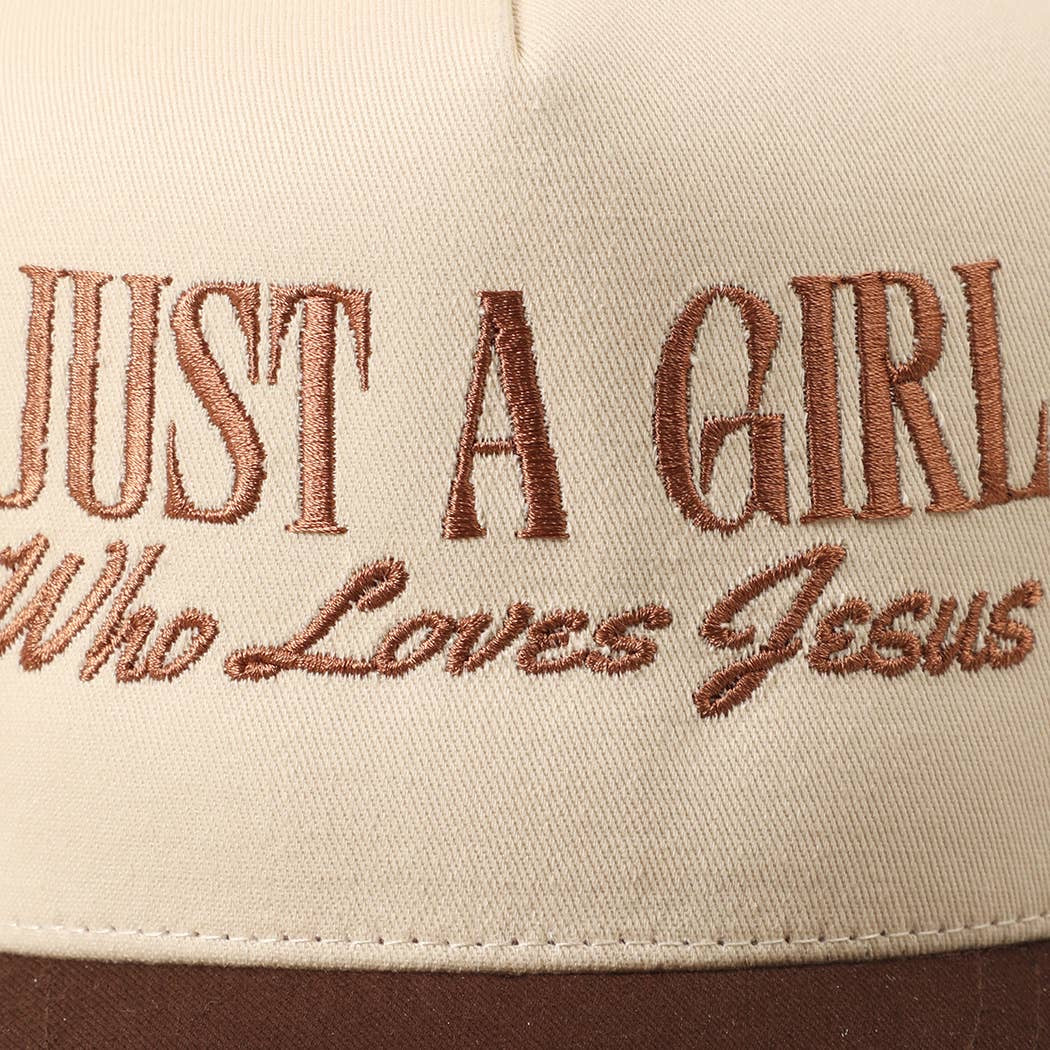 Just A Girl Who Loves Jesus Embroidery Trucker Hat: ONE SIZE