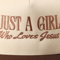 Just A Girl Who Loves Jesus Embroidery Trucker Hat: ONE SIZE