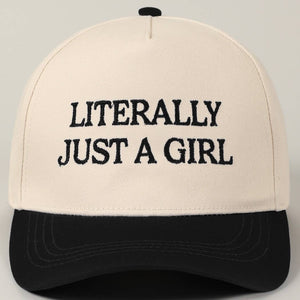 Literally Just A Girl Embroidery Two Tone Trucker Hat: ONE SIZE