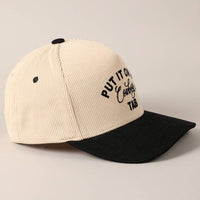 Put It On My Cowboy's Tab Two-Tone Corduroy Cap: ONE SIZE