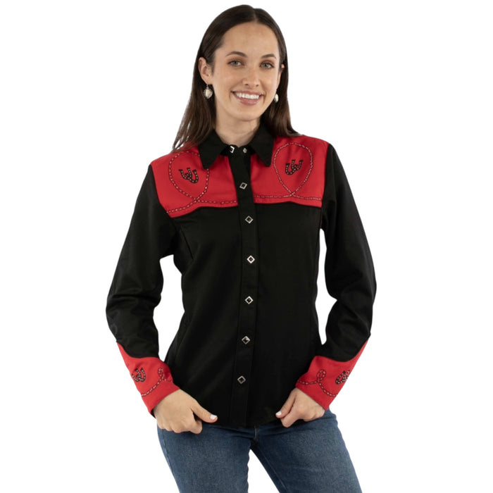Women’s Scully Black and Red Horseshoe and Lasso Shirt