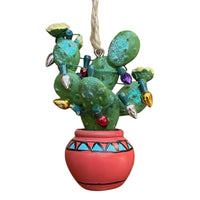 Sparkly Prickly Pear in Pot with Christmas Lights Ornament