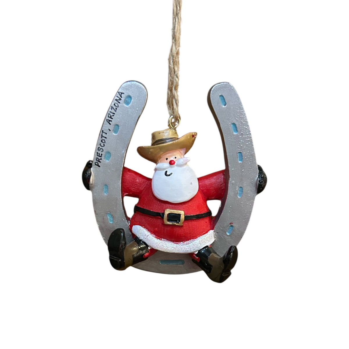 Santa Sitting on a Horseshoe Ornament