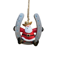 Santa Sitting on a Horseshoe Ornament