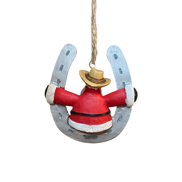 Santa Sitting on a Horseshoe Ornament