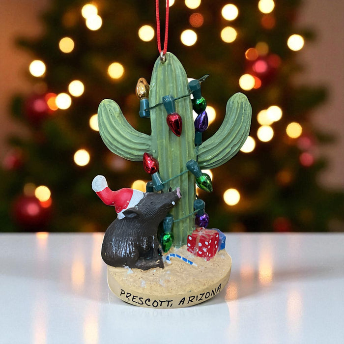 Prescott, Arizona Keepsake Ornament- Javelina & Saguaro with Lights
