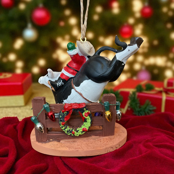 Bull Riding Santa Ornament